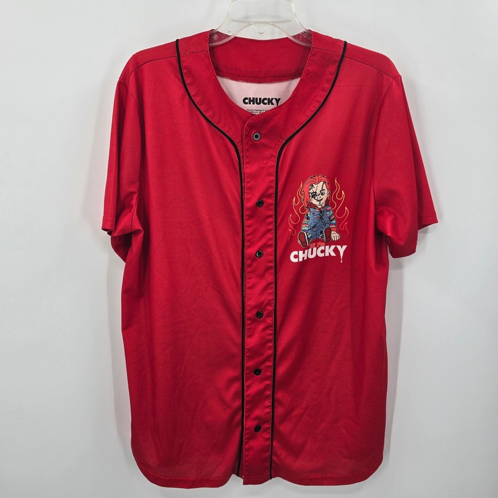 Hybrid Apparel Chucky Horror Movie Baseball Jersey Red Mens Large Wanna Play? - Picture 2 of 7